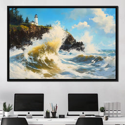 Towering Waves Against Lighthouse - NicheCanvas