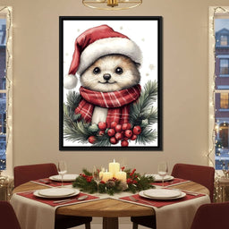 Jolly Winter Pup With Holly - NicheCanvas