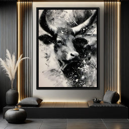Monochrome Bull Force Unleashed - NicheCanvas
