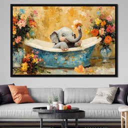 Elephant Joy in Floral Bath - NicheCanvas