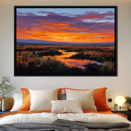 Sunset River Over Marshland - NicheCanvas