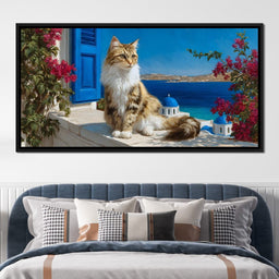 Cycladic Feline Sunlit Terrace - NicheCanvas
