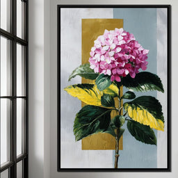 Pink Hydrangea Gold Panel - NicheCanvas