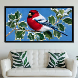 Radiant Finch on Holly Branch - NicheCanvas