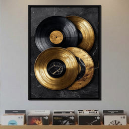 Gold Vinyl Records Noir Marble - NicheCanvas
