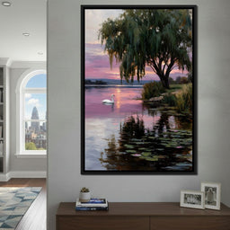 Swan Lake Sunset Willow Tree - NicheCanvas