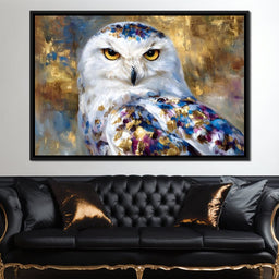 Golden Snow Owl Portrait - NicheCanvas