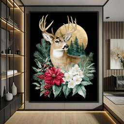 Moonlit Floral Gold Buck - NicheCanvas
