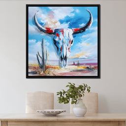 Desert Longhorn Skull Sunrise - NicheCanvas