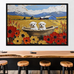 Puppy Journey Through Fields - NicheCanvas