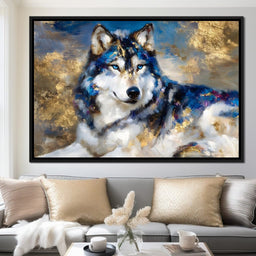 Sapphire Wolf Gold Radiance - NicheCanvas