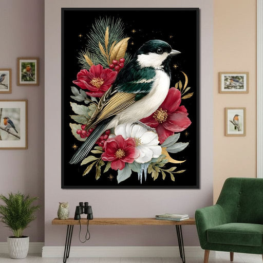Moonlit Floral Gold Chickadee Canvas Print