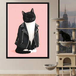 Biker Cat Attitude On Soft Pink - NicheCanvas