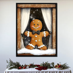 Gingerbread Joy At Snowy Window - NicheCanvas