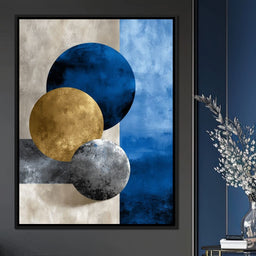Modern Geometric Blue Gold Orbit - NicheCanvas