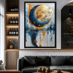 Golden Swirls on Sapphire Tides - NicheCanvas