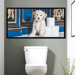 Regal Puppy Bathroom Antics - NicheCanvas