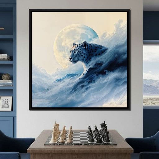 Snow Leopard Rising Through Moon Cloud - TooplesArt Canvas Print