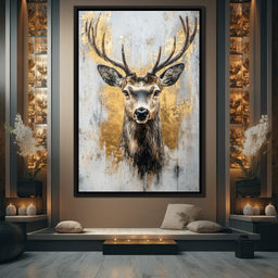 Majestic Golden Deer Portrait - NicheCanvas