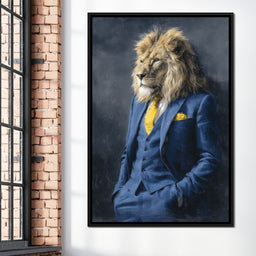 Regal Lion Portrait Blue Suit - NicheCanvas
