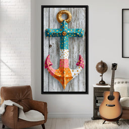 Golden Dotted Nautical Anchor - NicheCanvas