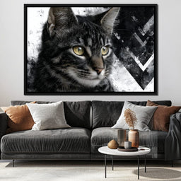 Monochrome Cat Golden Eyes - NicheCanvas