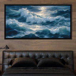 Sunlit Ocean Cresting Waves - NicheCanvas
