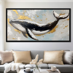 Golden Waves Ocean Whale - NicheCanvas