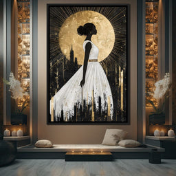 Golden Silhouette City Radiance - NicheCanvas