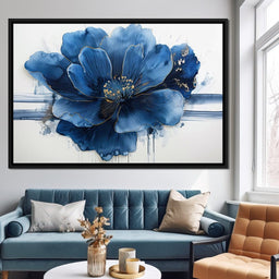 Sapphire Petals with Gold Dew - NicheCanvas