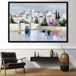 Mediterranean Village Reflection - NicheCanvas