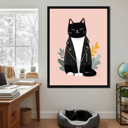 Rebel Feline Chic on Blush - NicheCanvas