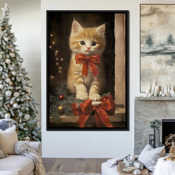 Yuletide Kitten by the Window - NicheCanvas