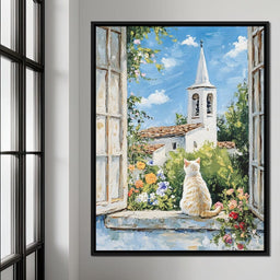 Cat's Tranquil Garden View - NicheCanvas