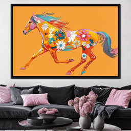 Blooming Horse on Tangerine - NicheCanvas