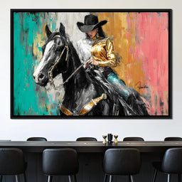 Golden Rider on Midnight Steed - NicheCanvas