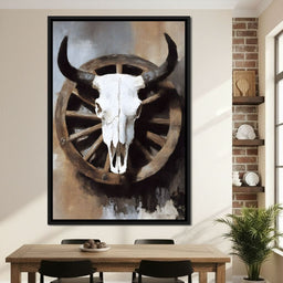 Western Bull Skull Wagon Wheel - NicheCanvas