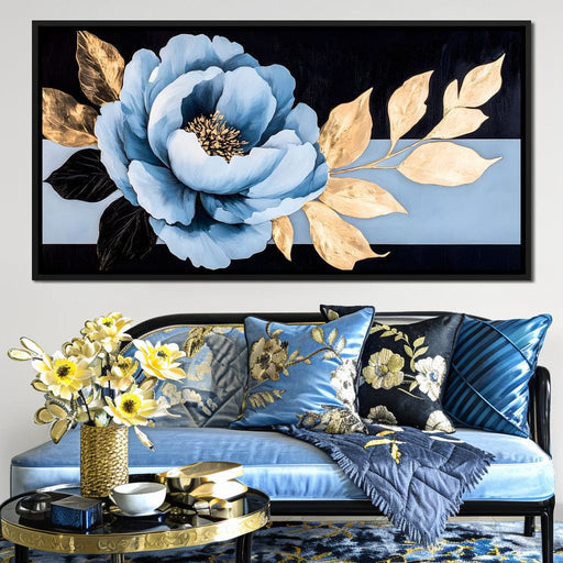 Golden Petals Blue Elegance Canvas Print
