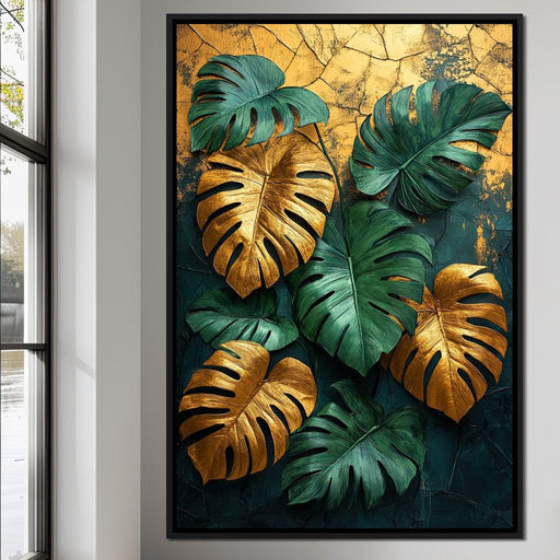 Golden Monstera Leaves Canvas Print