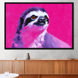 Vivid Magenta Sloth Portrait - NicheCanvas