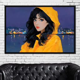 Raincoat Girl Under City Lights - NicheCanvas