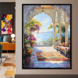 Radiant Terrace by the Sea - NicheCanvas