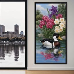 Duck Tranquility Floral Reflection - NicheCanvas