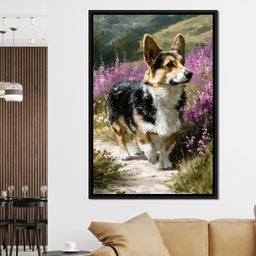 Corgi Along Heather Pathway - NicheCanvas
