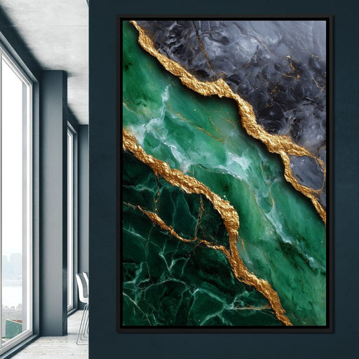 Gilded Emerald Marble Rift Canvas Print
