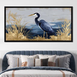 Coastal Heron Gold Reeds - NicheCanvas