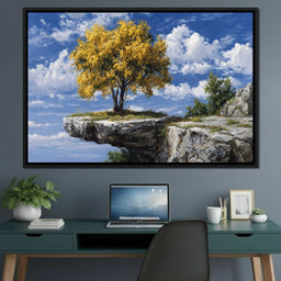 Golden Tree Sky Cliff View - NicheCanvas