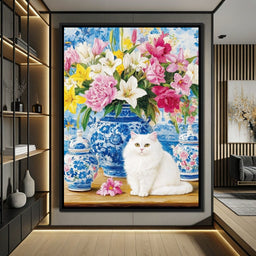 Floral Harmony and Feline Charm - NicheCanvas