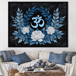 Om Symbol Blue Lotus Wreath - NicheCanvas