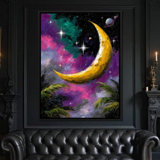 Golden Crescent Cosmic Nightscape Canvas Print
